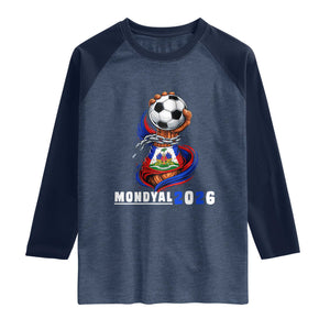 Mondyal 2026 Haiti Freedom Fist Broken Chains Soccer Graphic Raglan Shirt Haitian Flag Football Sports Fan TS02 Heather Denim Navy Print Your Wear