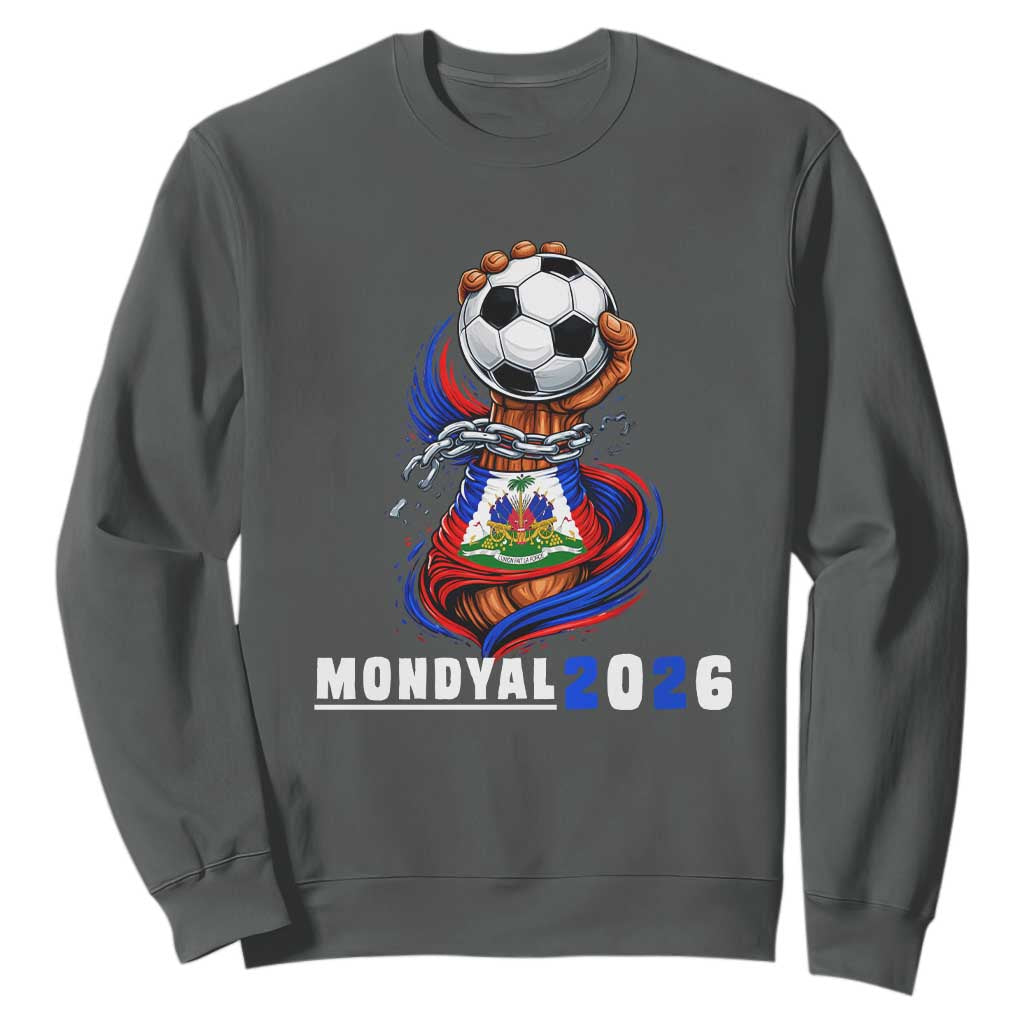 Mondyal 2026 Haiti Freedom Fist Broken Chains Soccer Graphic Sweatshirt Haitian Flag Football Sports Fan TS02 Dark Heather Print Your Wear