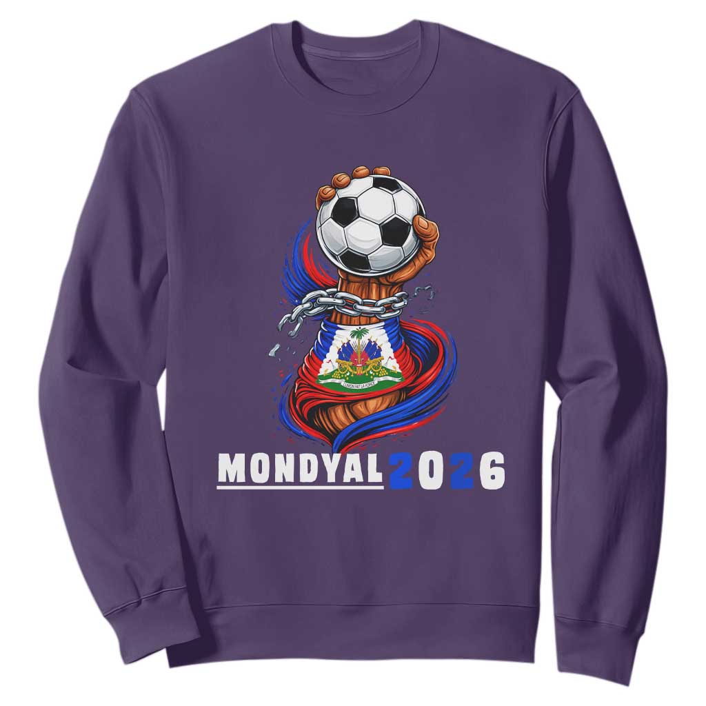 Mondyal 2026 Haiti Freedom Fist Broken Chains Soccer Graphic Sweatshirt Haitian Flag Football Sports Fan TS02 Purple Print Your Wear
