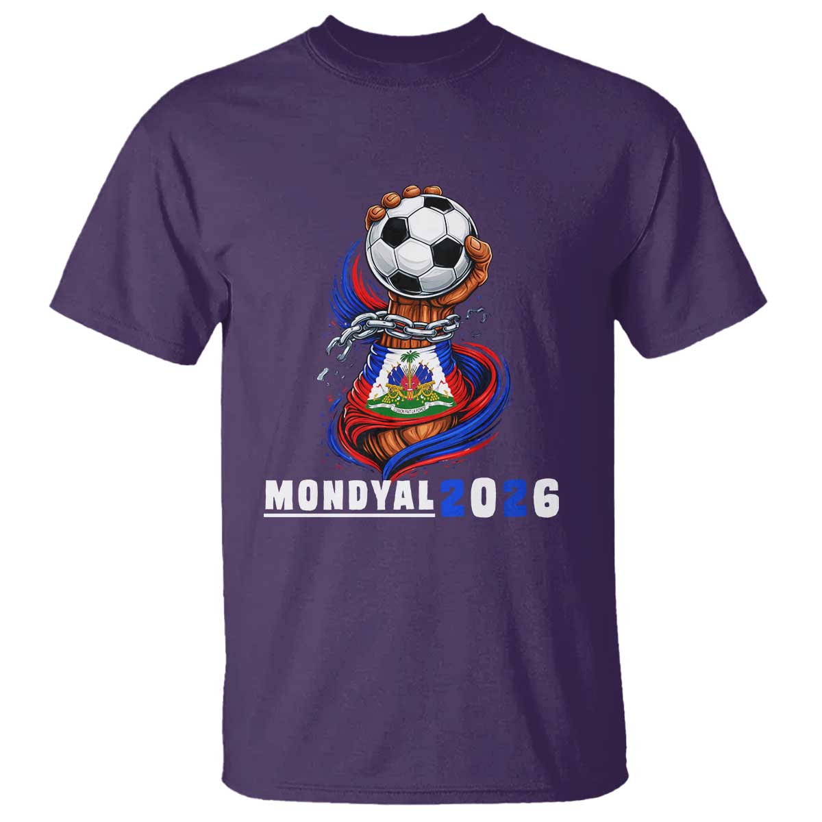 Mondyal 2026 Haiti Freedom Fist Broken Chains Soccer Graphic T Shirt Haitian Flag Football Sports Fan TS02 Purple Print Your Wear
