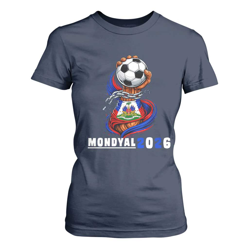 Mondyal 2026 Haiti Freedom Fist Broken Chains Soccer Graphic T Shirt For Women Haitian Flag Football Sports Fan TS02 Navy Print Your Wear
