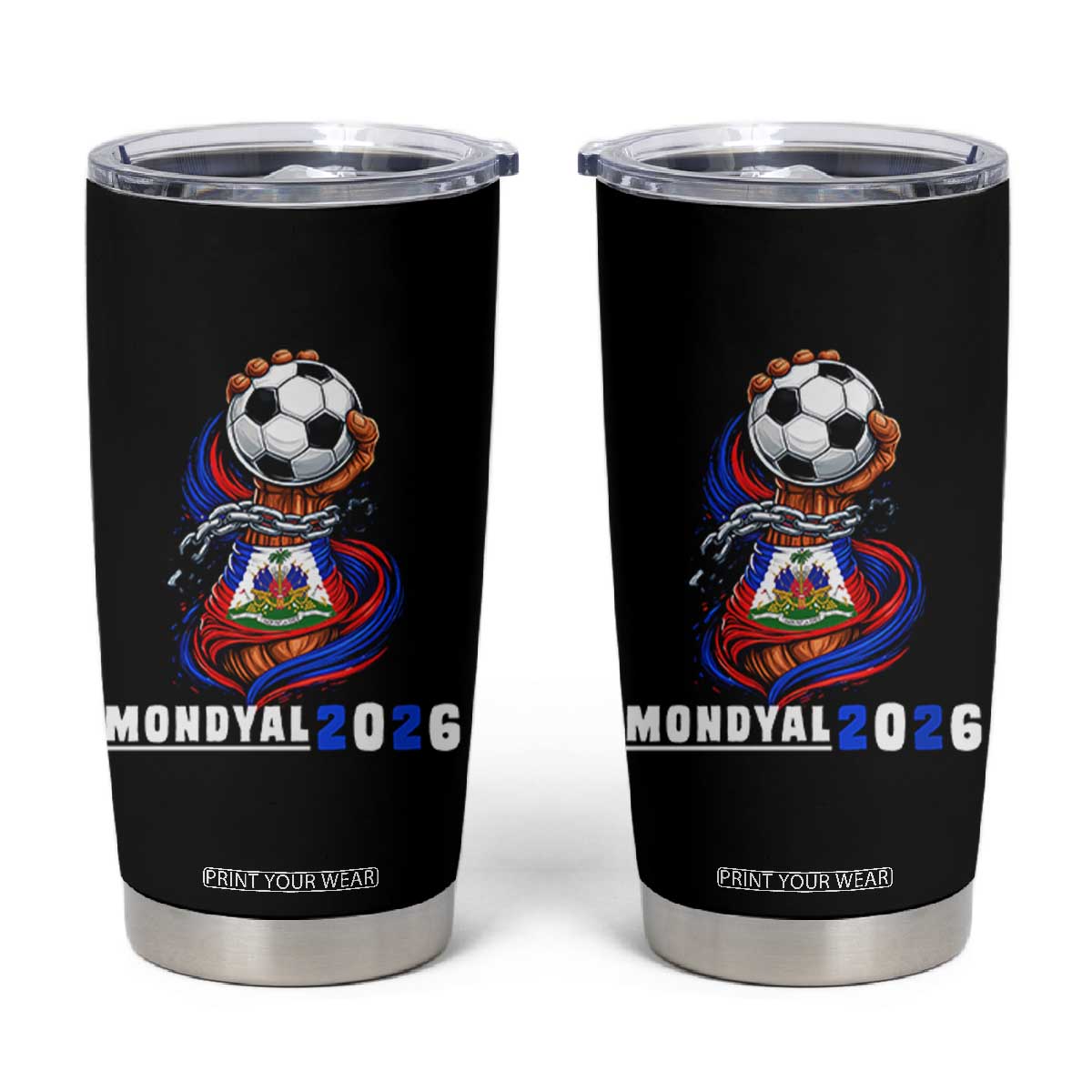 Mondyal 2026 Haiti Freedom Fist Broken Chains Soccer Graphic Tumbler Cup Haitian Flag Football Sports Fan TS02 Black Print Your Wear