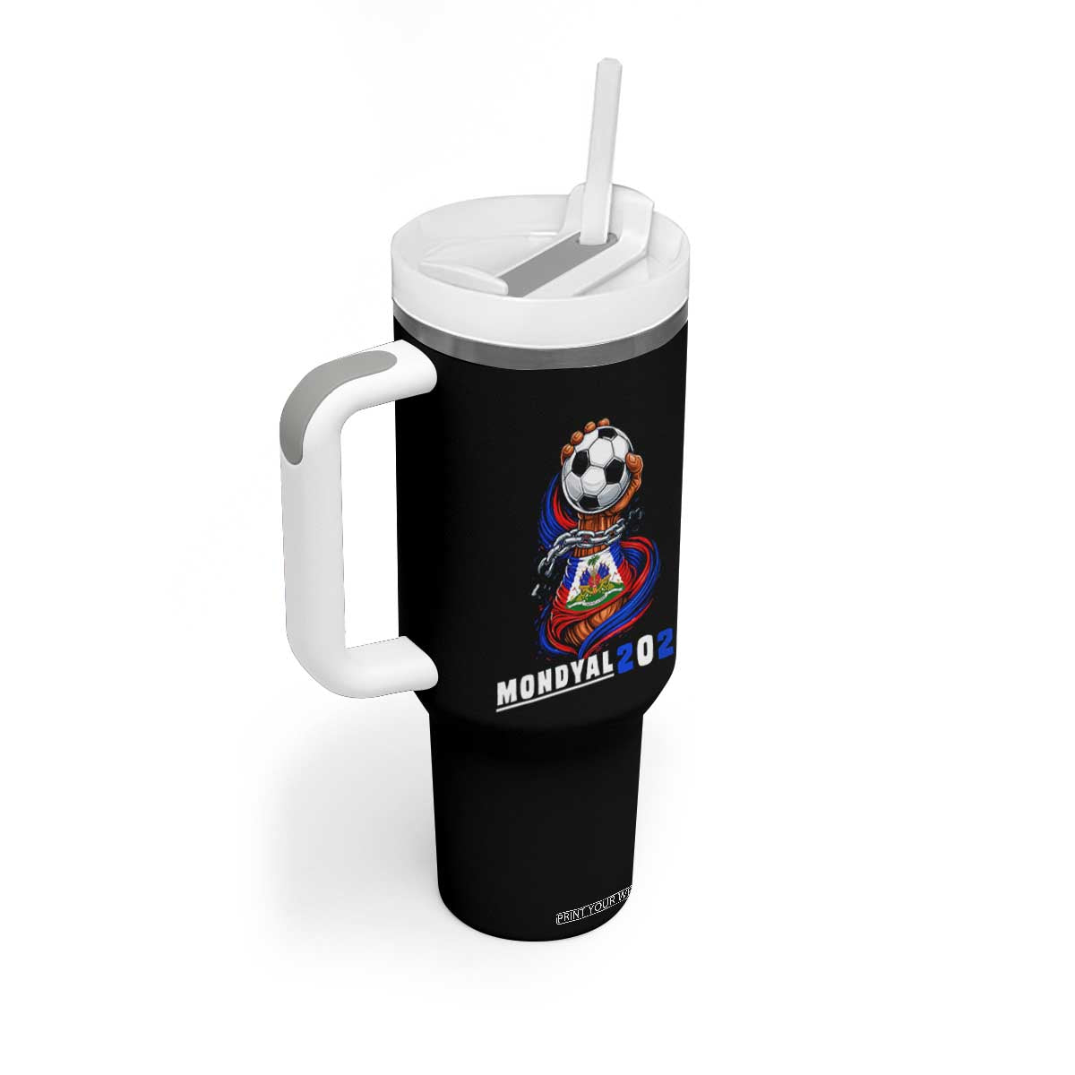 Mondyal 2026 Haiti Freedom Fist Broken Chains Soccer Graphic Tumbler With Handle Haitian Flag Football Sports Fan TS02 Print Your Wear