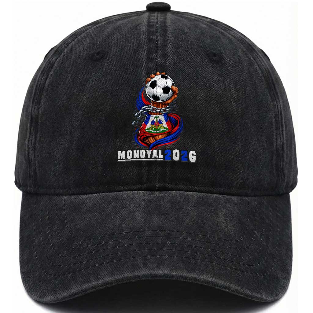 Mondyal 2026 Haiti Freedom Fist Broken Chains Soccer Graphic Washed Cotton Baseball Cap Haitian Flag Football Sports Fan TS02 Print Your Wear