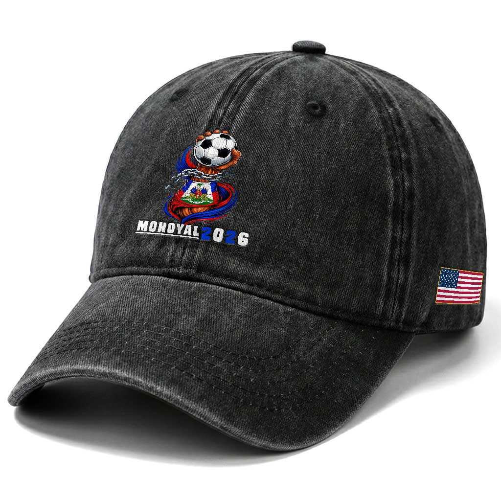 Mondyal 2026 Haiti Freedom Fist Broken Chains Soccer Graphic Washed Cotton Baseball Cap Haitian Flag Football Sports Fan TS02 Print Your Wear
