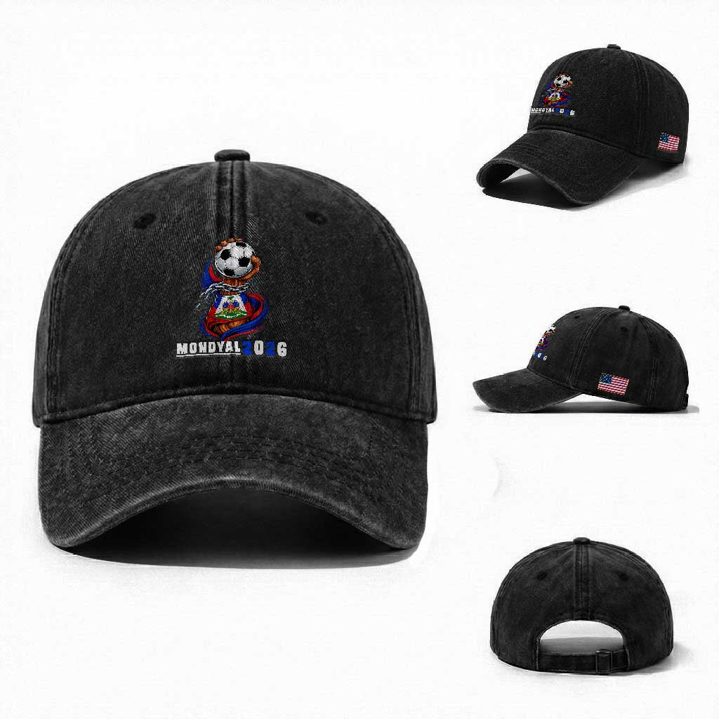 Mondyal 2026 Haiti Freedom Fist Broken Chains Soccer Graphic Washed Cotton Baseball Cap Haitian Flag Football Sports Fan TS02 Washed Cap Universal Fit Black Print Your Wear