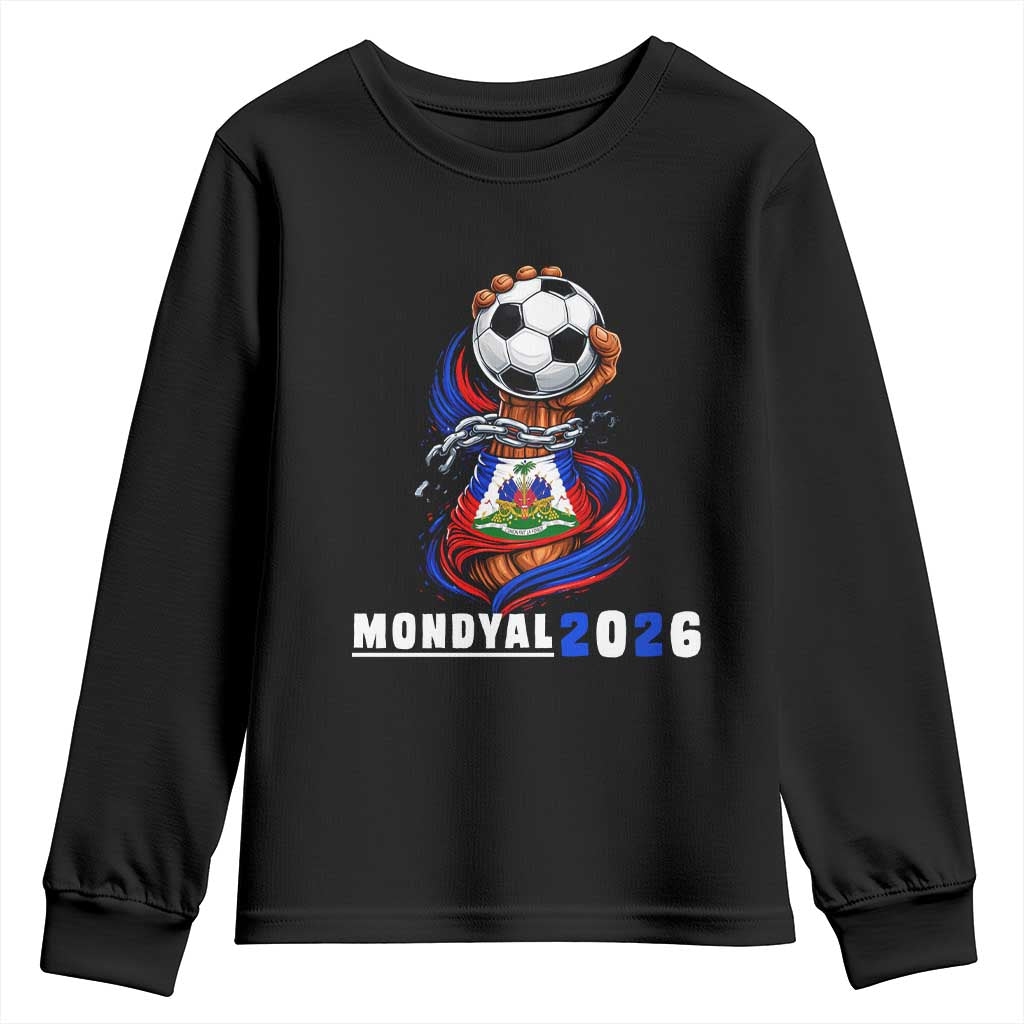 Mondyal 2026 Haiti Freedom Fist Broken Chains Soccer Graphic Youth Sweatshirt Haitian Flag Football Sports Fan TS02 Black Print Your Wear
