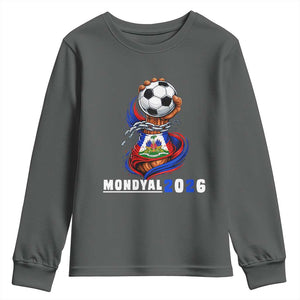 Mondyal 2026 Haiti Freedom Fist Broken Chains Soccer Graphic Youth Sweatshirt Haitian Flag Football Sports Fan TS02 Dark Heather Print Your Wear