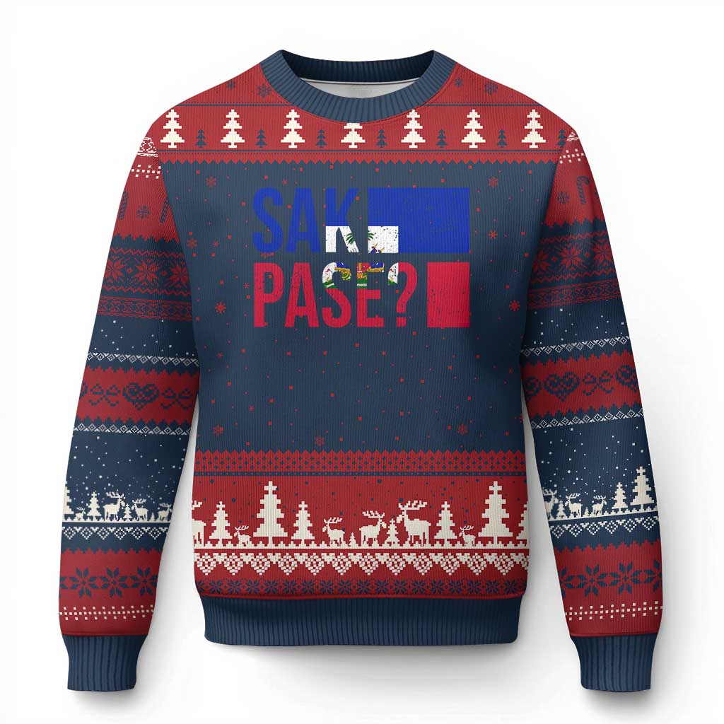 Sak Pase Haitian Creole Ugly Christmas Sweater Haiti Flag Heritage Pride TS02 Navy Red Print Your Wear