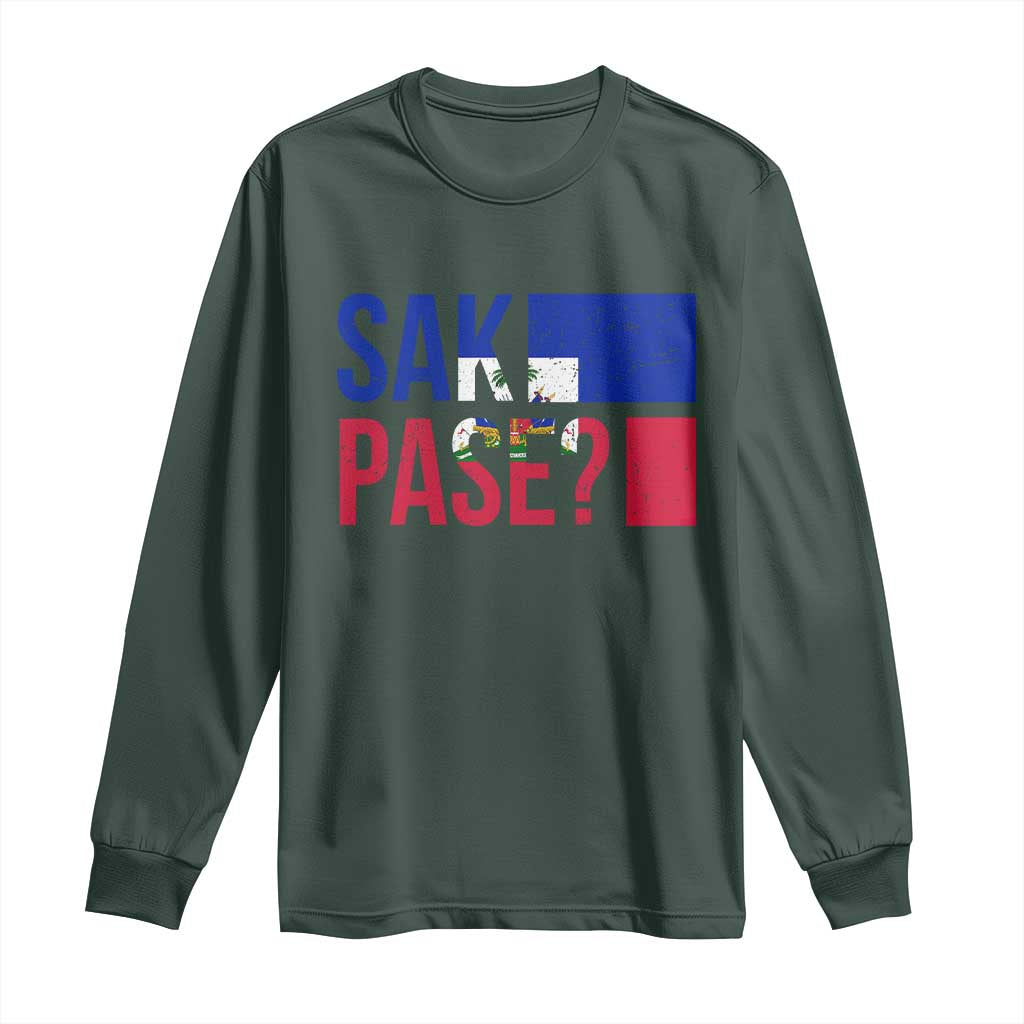 Sak Pase Haitian Creole Long Sleeve Shirt Haiti Flag Heritage Pride TS02 Dark Forest Green Print Your Wear