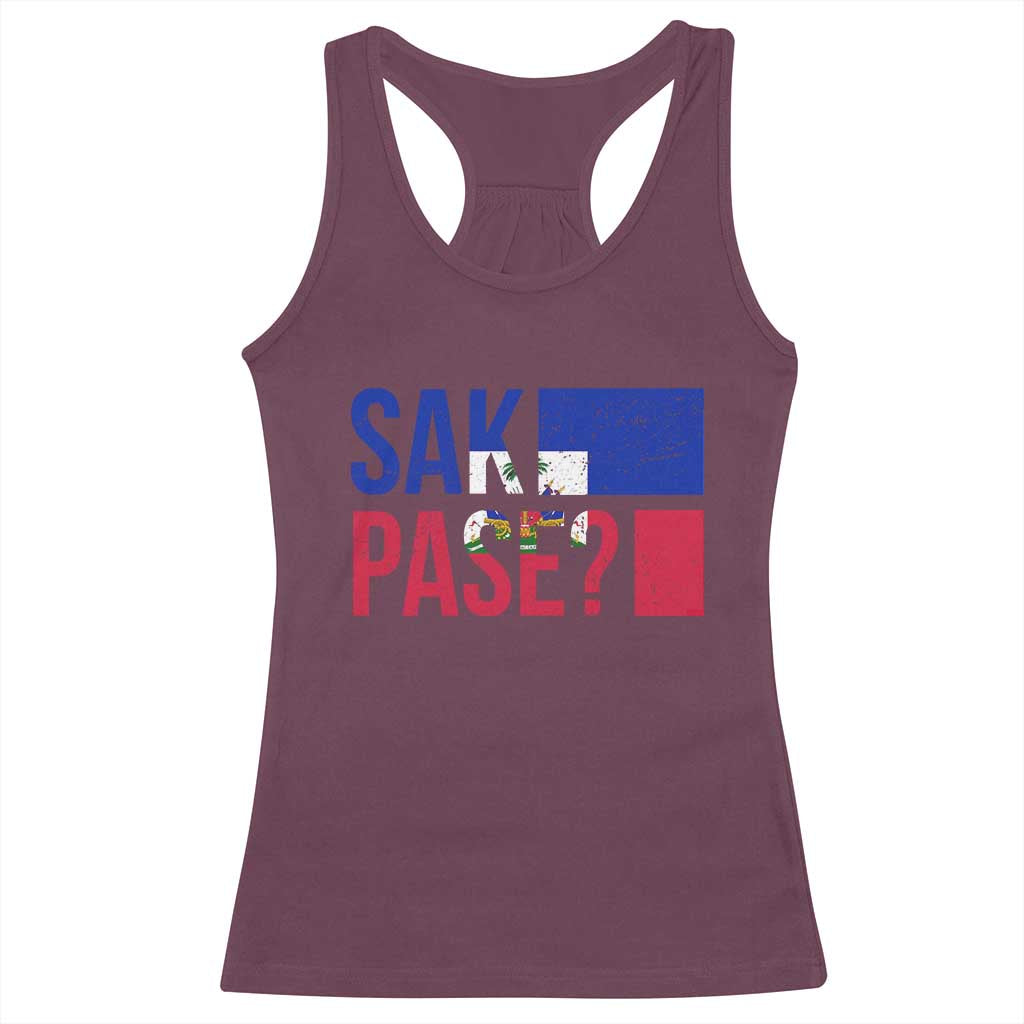 Sak Pase Haitian Creole Racerback Tank Top Haiti Flag Heritage Pride TS02 Maroon Print Your Wear