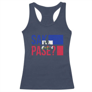 Sak Pase Haitian Creole Racerback Tank Top Haiti Flag Heritage Pride TS02 Navy Print Your Wear