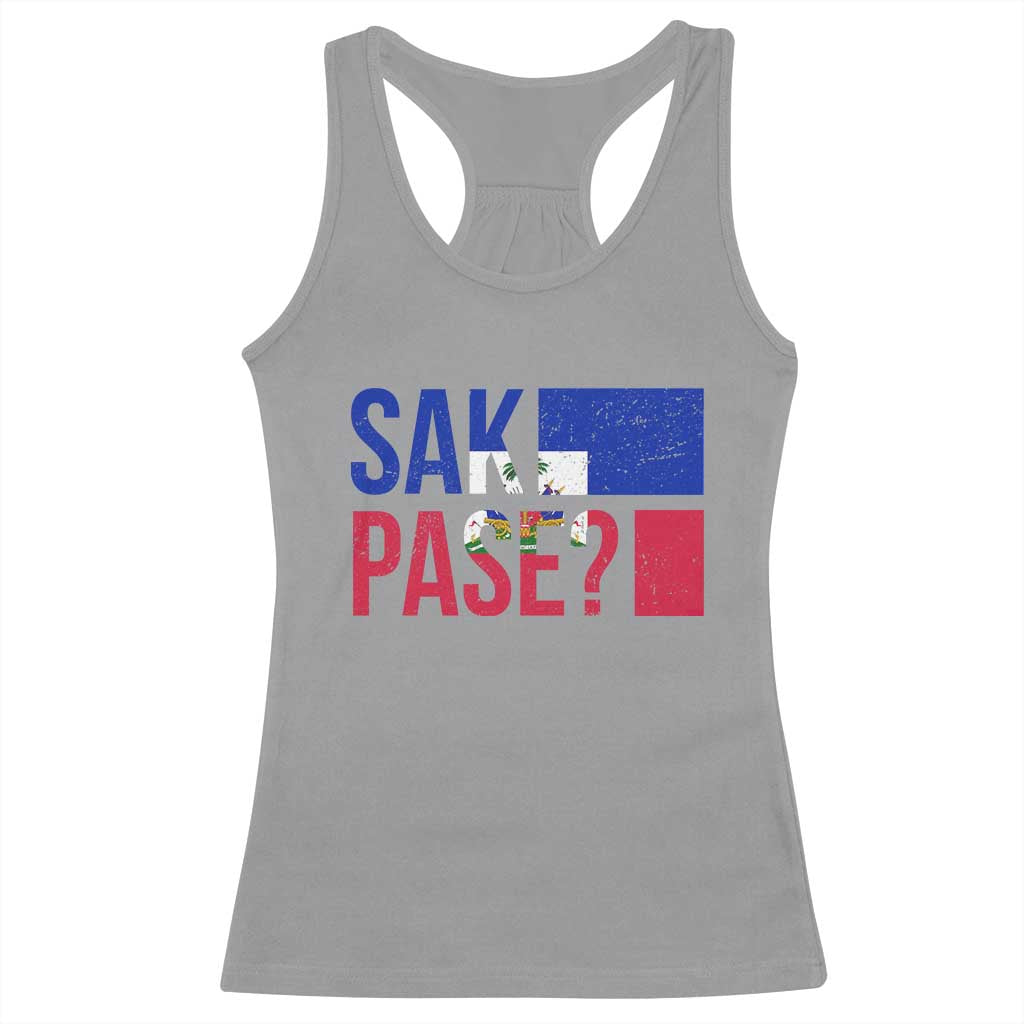 Sak Pase Haitian Creole Racerback Tank Top Haiti Flag Heritage Pride TS02 Sport Gray Print Your Wear