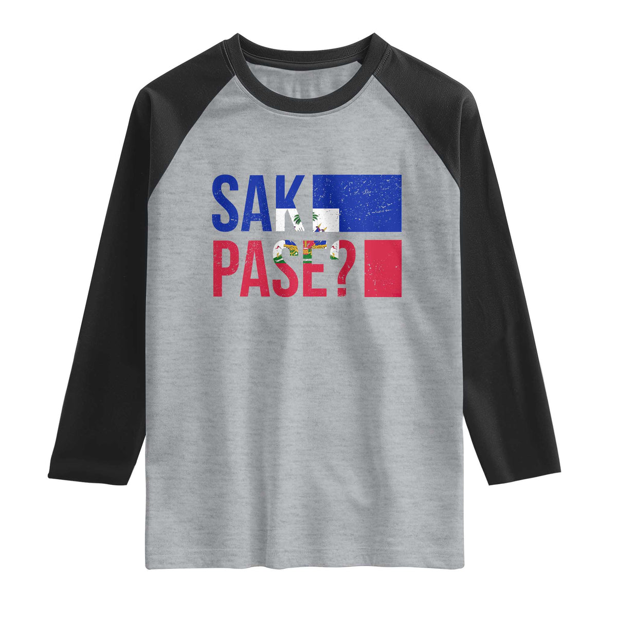 Sak Pase Haitian Creole Raglan Shirt Haiti Flag Heritage Pride TS02 Heather Gray Black Print Your Wear