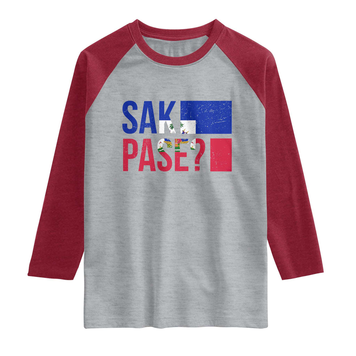 Sak Pase Haitian Creole Raglan Shirt Haiti Flag Heritage Pride TS02 Heather Gray Heather Red Print Your Wear