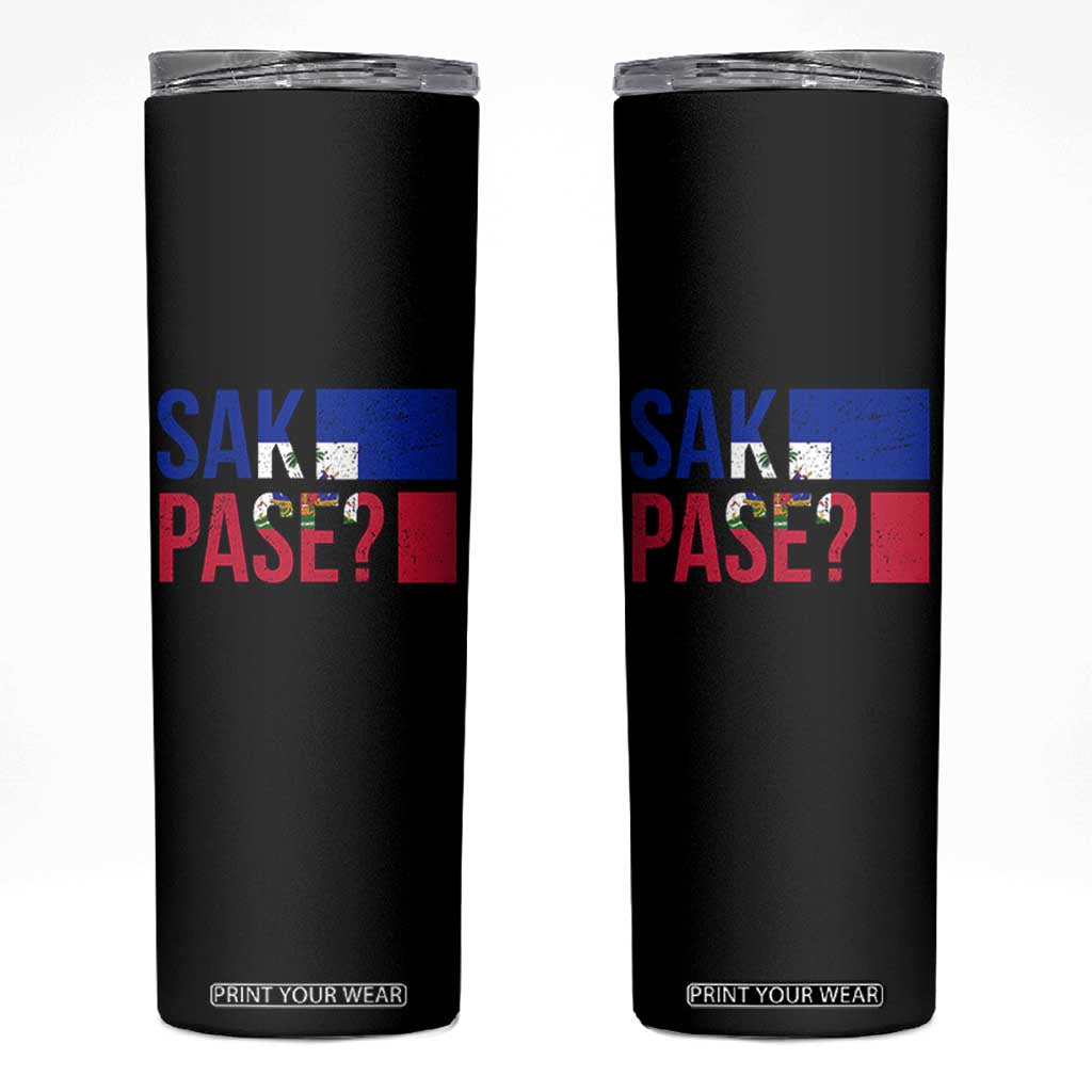 Sak Pase Haitian Creole Skinny Tumbler Haiti Flag Heritage Pride TS02 Black Print Your Wear