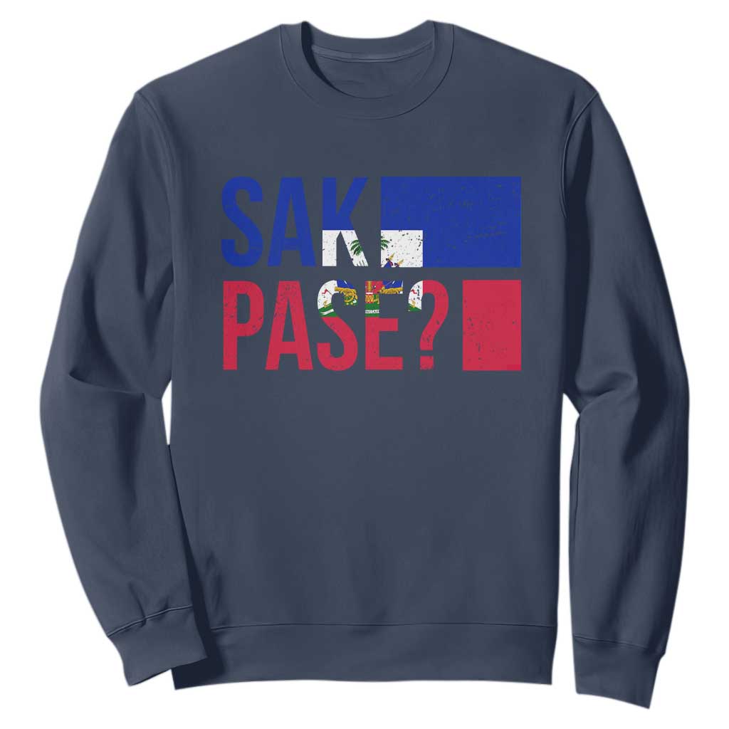 Sak Pase Haitian Creole Sweatshirt Haiti Flag Heritage Pride TS02 Navy Print Your Wear