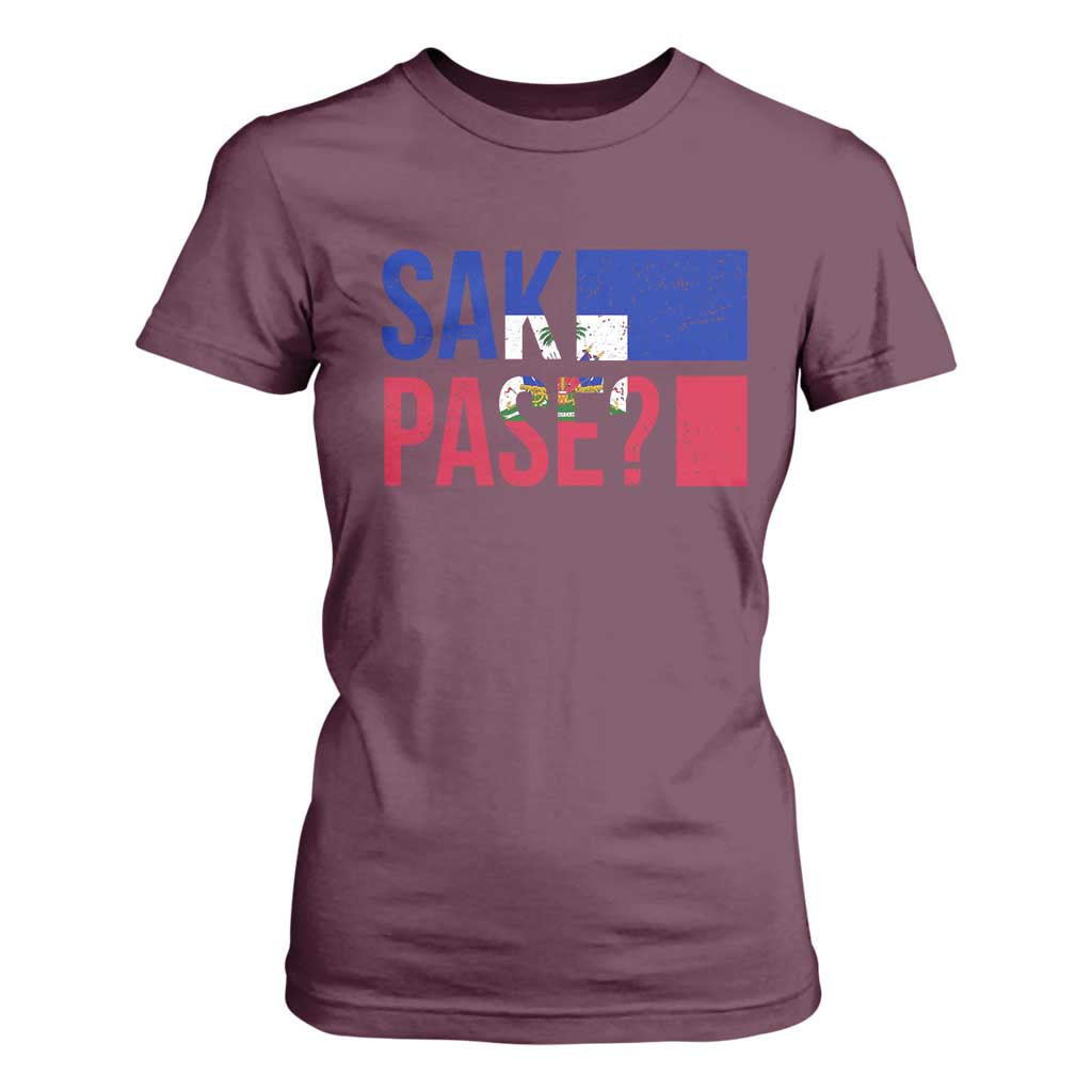 Sak Pase Haitian Creole T Shirt For Women Haiti Flag Heritage Pride TS02 Maroon Print Your Wear