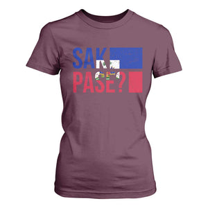 Sak Pase Haitian Creole T Shirt For Women Haiti Flag Heritage Pride TS02 Maroon Print Your Wear