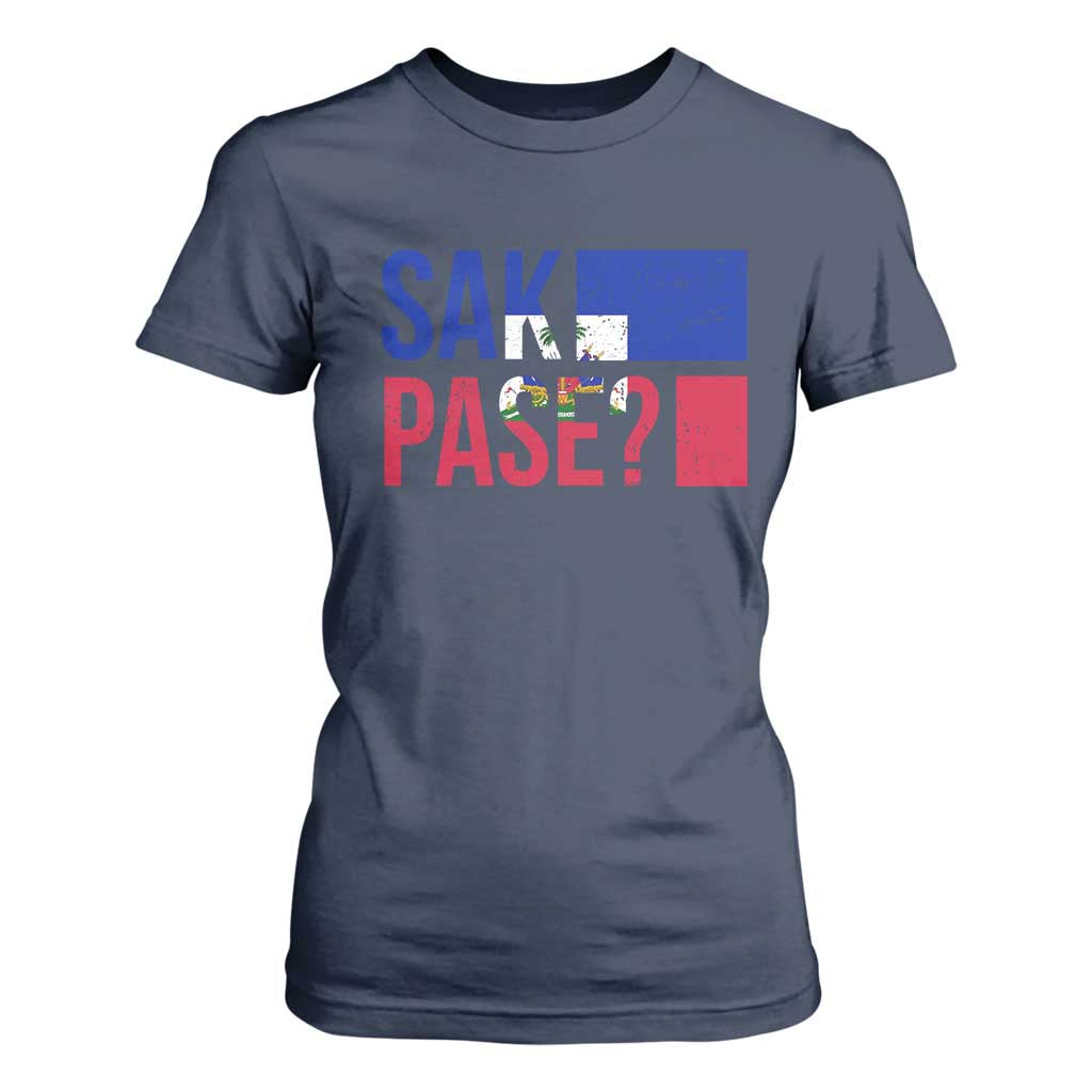 Sak Pase Haitian Creole T Shirt For Women Haiti Flag Heritage Pride TS02 Navy Print Your Wear