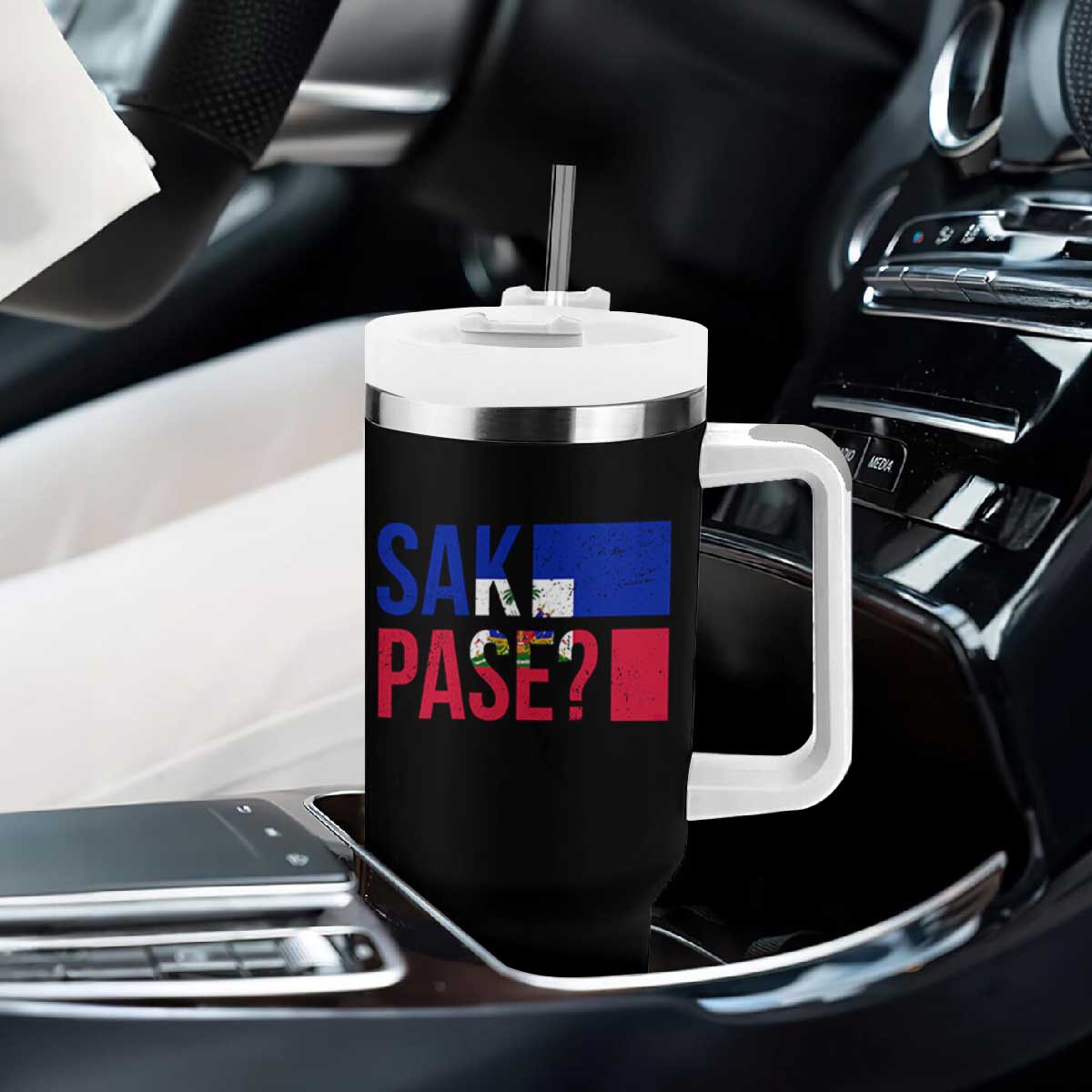 Sak Pase Haitian Creole Tumbler With Handle Haiti Flag Heritage Pride TS02 Print Your Wear