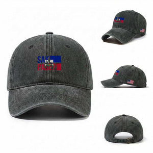 Sak Pase Haitian Creole Washed Cotton Baseball Cap Haiti Flag Heritage Pride TS02 Washed Cap Universal Fit Dark Green Print Your Wear