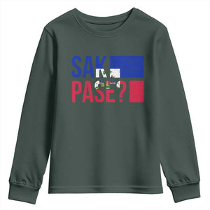Sak Pase Haitian Creole Youth Sweatshirt Haiti Flag Heritage Pride TS02 Dark Forest Green Print Your Wear