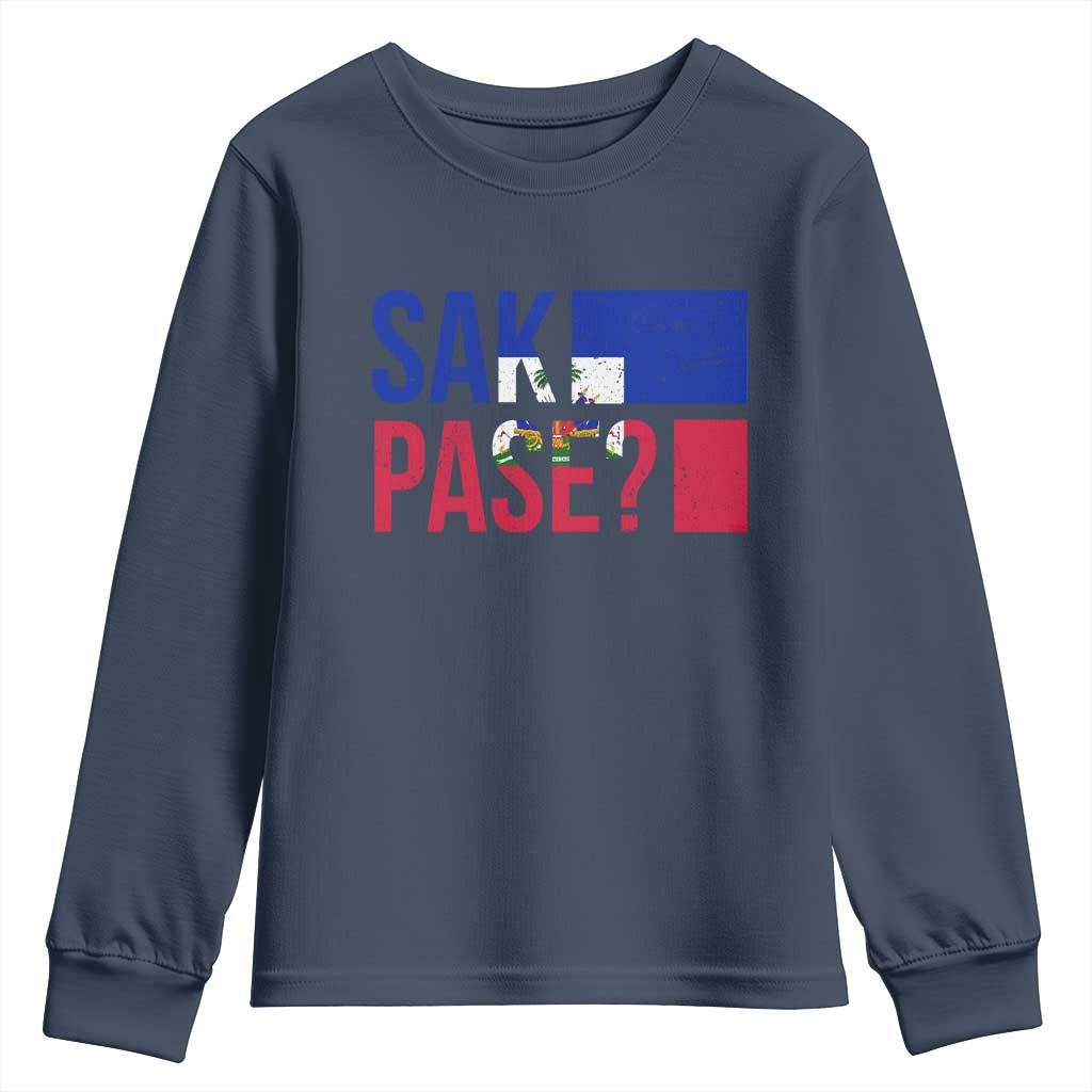 Sak Pase Haitian Creole Youth Sweatshirt Haiti Flag Heritage Pride TS02 Navy Print Your Wear