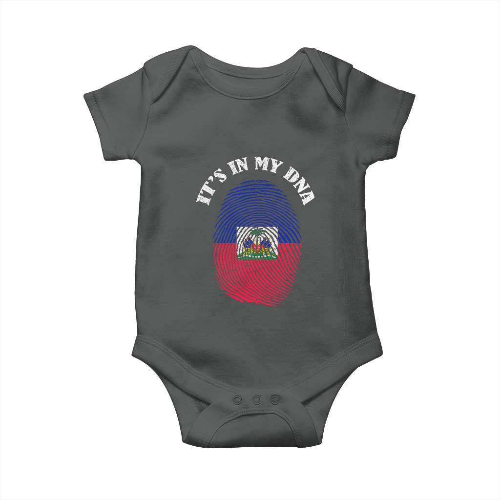 It's In My DNA Haitian Flag Fingerprint Graphic Baby Onesie Haiti Heritage Pride TS02 Dark Heather Print Your Wear
