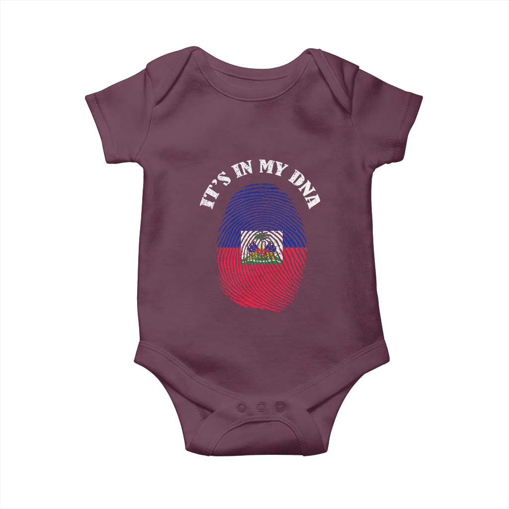 It's In My DNA Haitian Flag Fingerprint Graphic Baby Onesie Haiti Heritage Pride TS02 Maroon Print Your Wear