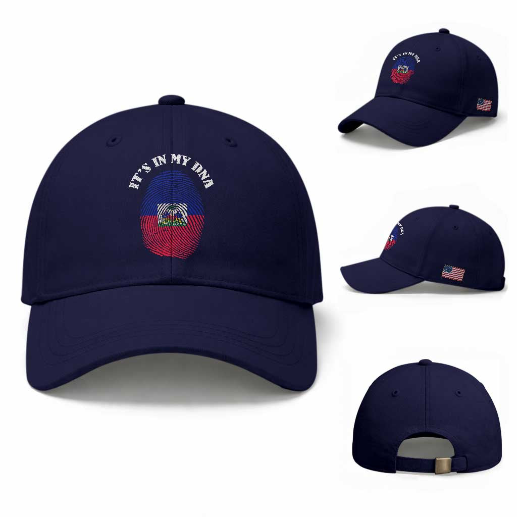 It's In My DNA Haitian Flag Fingerprint Graphic Baseball Cap Haiti Heritage Pride TS02 Baseball Cap Universal Fit Dark Blue Print Your Wear