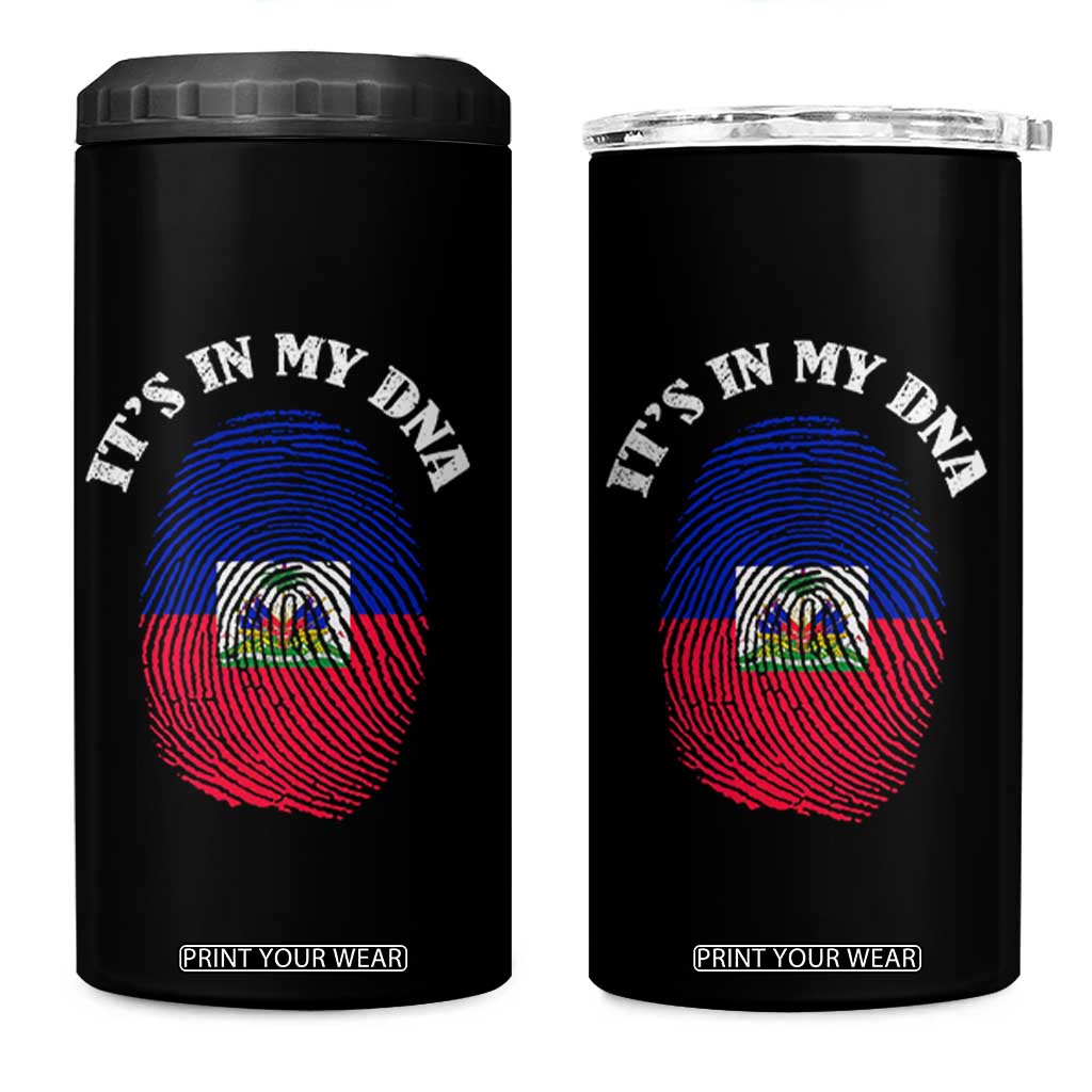 It's In My DNA Haitian Flag Fingerprint Graphic 4 in 1 Can Cooler Tumbler Haiti Heritage Pride TS02 One Size: 16 oz Black Print Your Wear