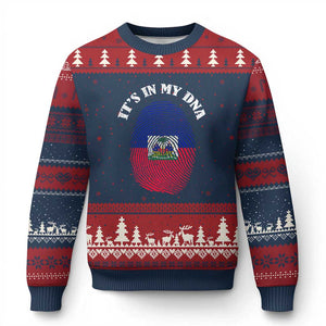 It's In My DNA Haitian Flag Fingerprint Graphic Ugly Christmas Sweater Haiti Heritage Pride TS02 Navy Red Print Your Wear