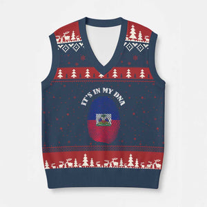 It's In My DNA Haitian Flag Fingerprint Graphic V-Neck Knit Sweater Vest Haiti Heritage Pride TS02 Navy Red Print Your Wear