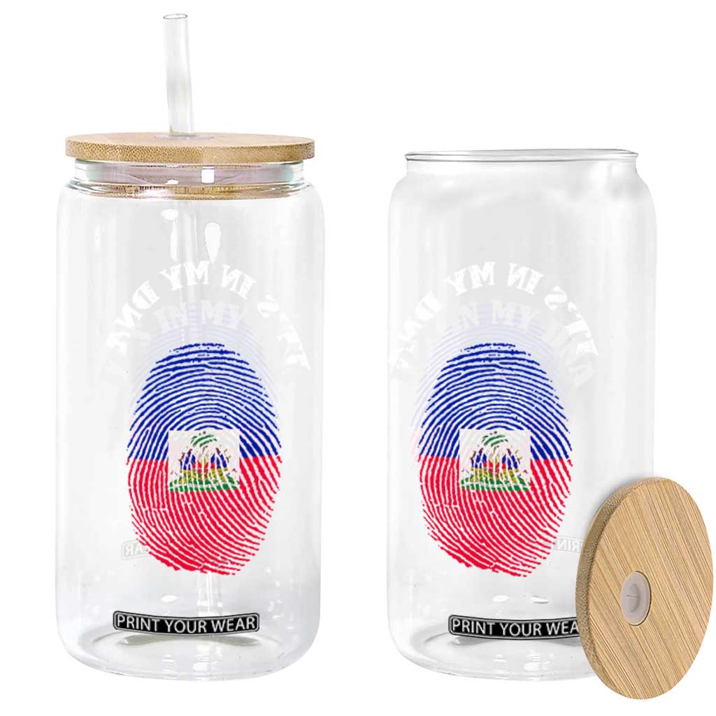 It's In My DNA Haitian Flag Fingerprint Graphic Glass Can Haiti Heritage Pride TS02 Print Your Wear