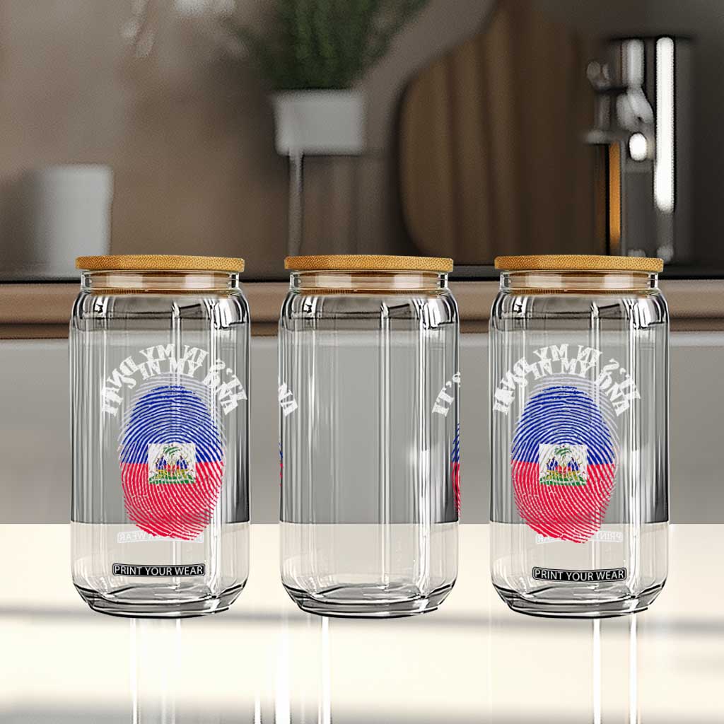 It's In My DNA Haitian Flag Fingerprint Graphic Glass Can Haiti Heritage Pride TS02 Print Your Wear