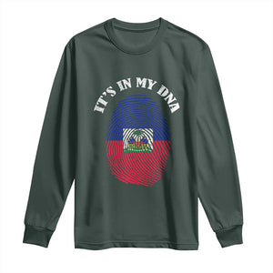 It's In My DNA Haitian Flag Fingerprint Graphic Long Sleeve Shirt Haiti Heritage Pride TS02 Dark Forest Green Print Your Wear