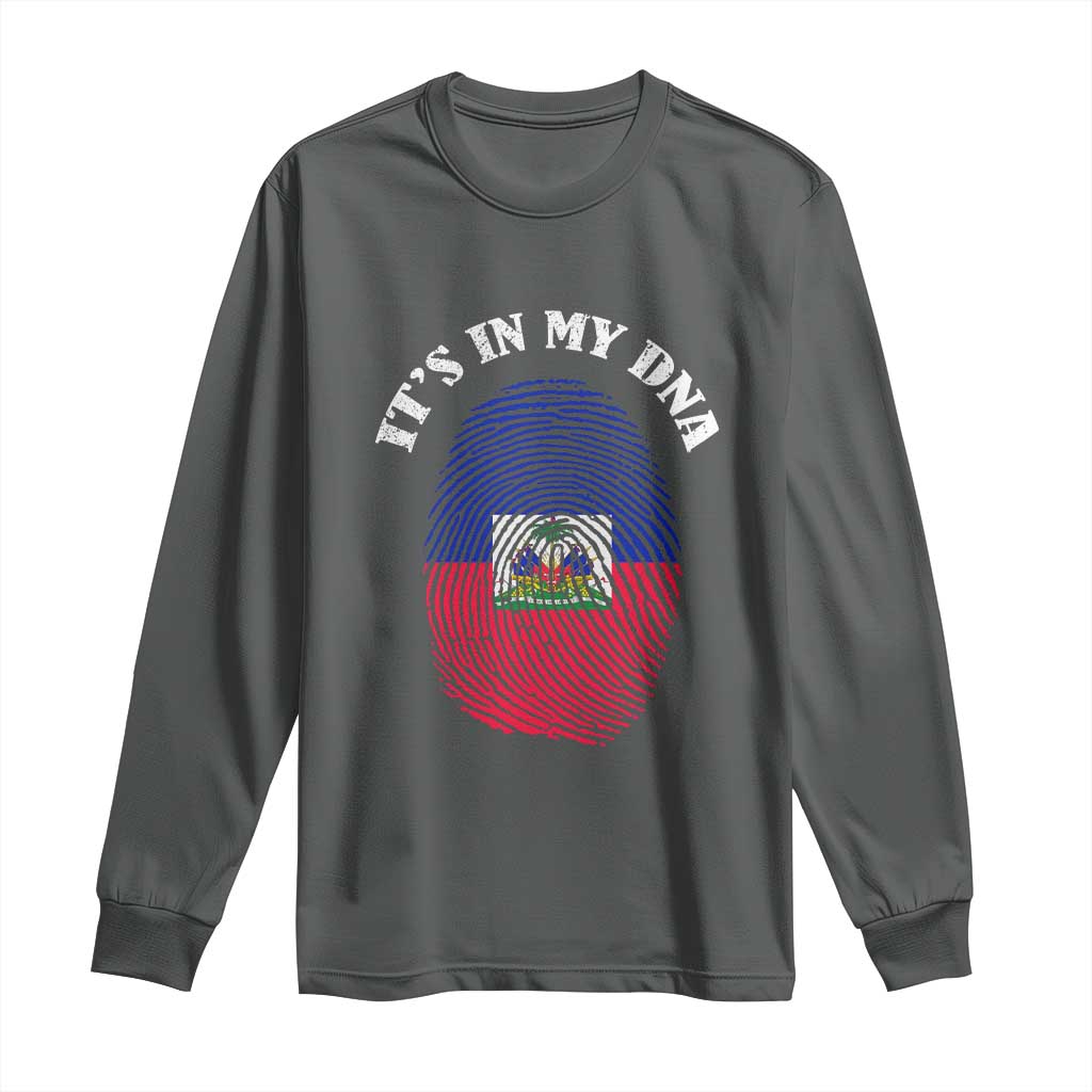 It's In My DNA Haitian Flag Fingerprint Graphic Long Sleeve Shirt Haiti Heritage Pride TS02 Dark Heather Print Your Wear