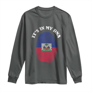 It's In My DNA Haitian Flag Fingerprint Graphic Long Sleeve Shirt Haiti Heritage Pride TS02 Dark Heather Print Your Wear