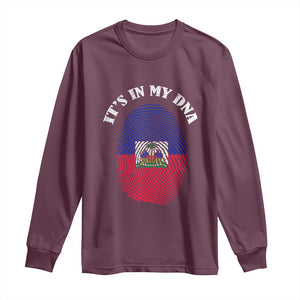 It's In My DNA Haitian Flag Fingerprint Graphic Long Sleeve Shirt Haiti Heritage Pride TS02 Maroon Print Your Wear