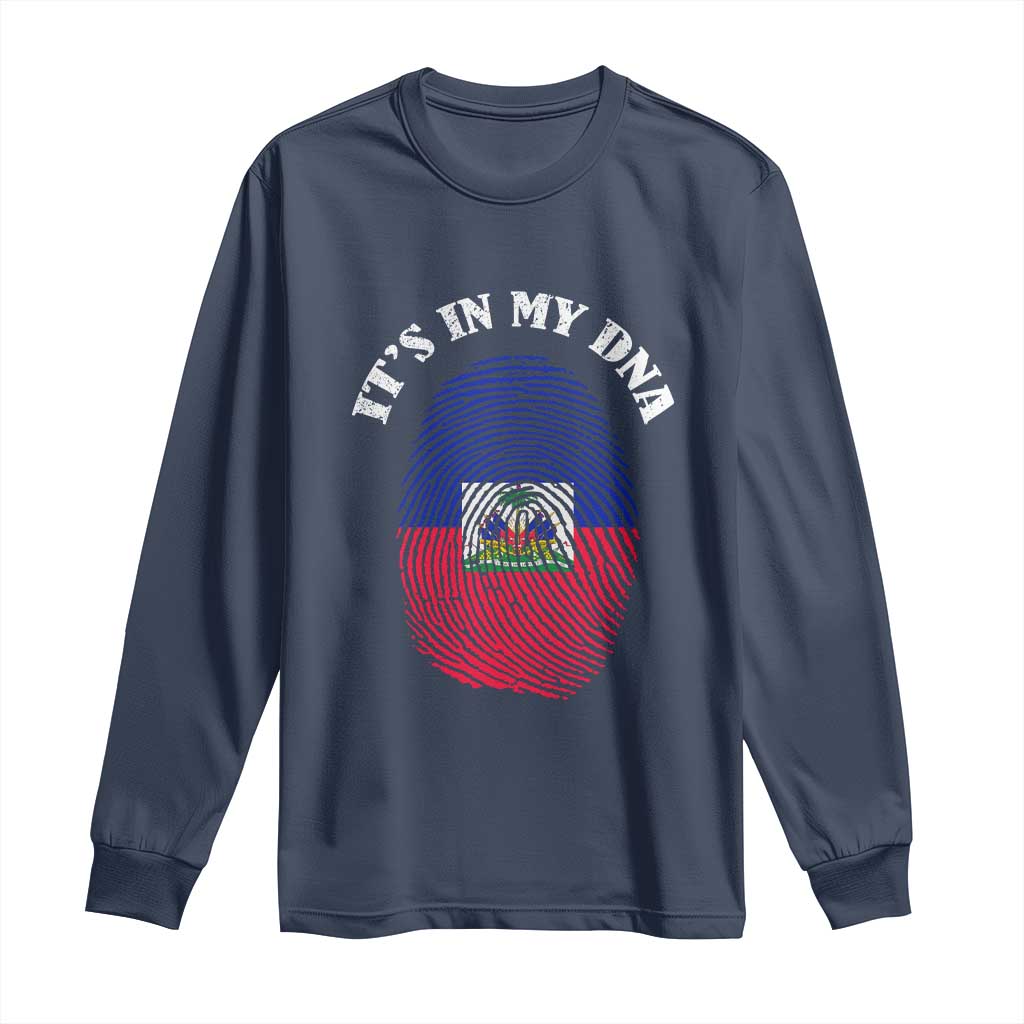It's In My DNA Haitian Flag Fingerprint Graphic Long Sleeve Shirt Haiti Heritage Pride TS02 Navy Print Your Wear