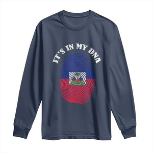 It's In My DNA Haitian Flag Fingerprint Graphic Long Sleeve Shirt Haiti Heritage Pride TS02 Navy Print Your Wear