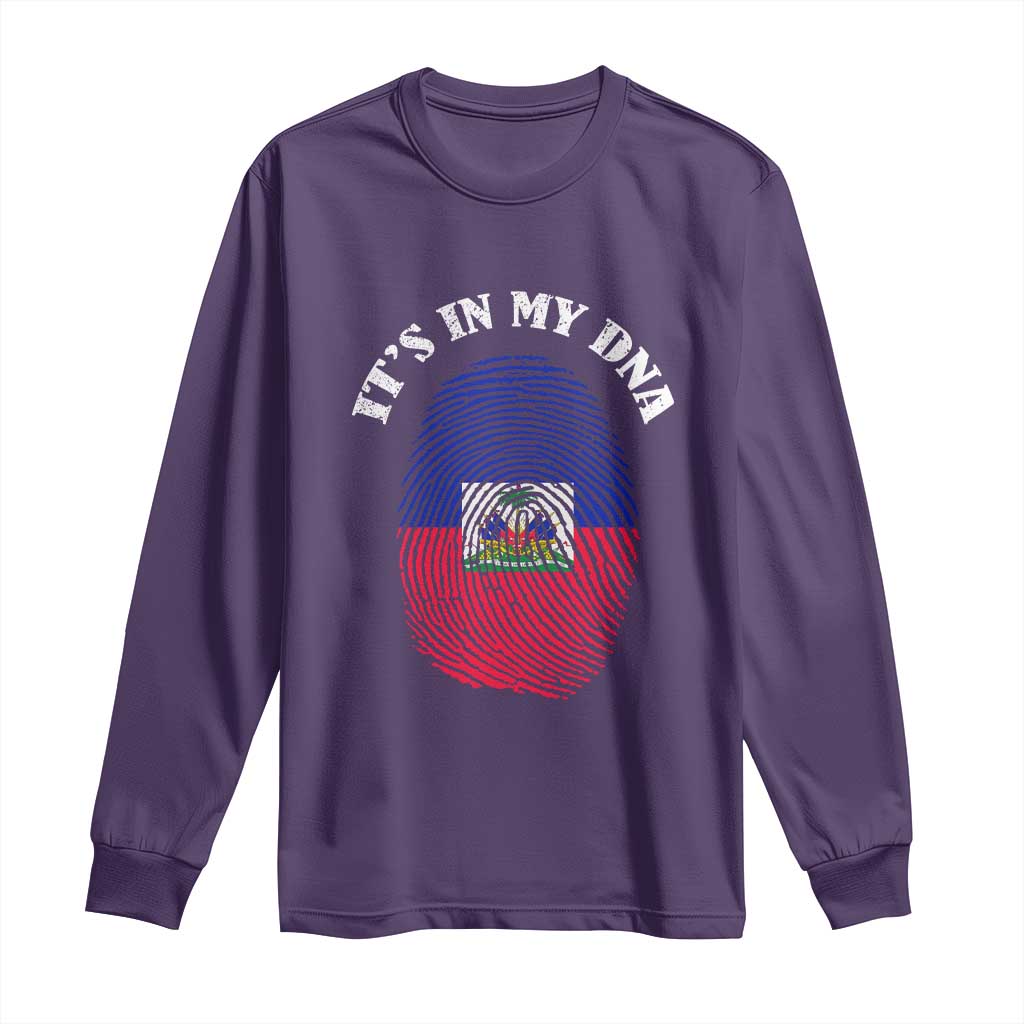 It's In My DNA Haitian Flag Fingerprint Graphic Long Sleeve Shirt Haiti Heritage Pride TS02 Purple Print Your Wear