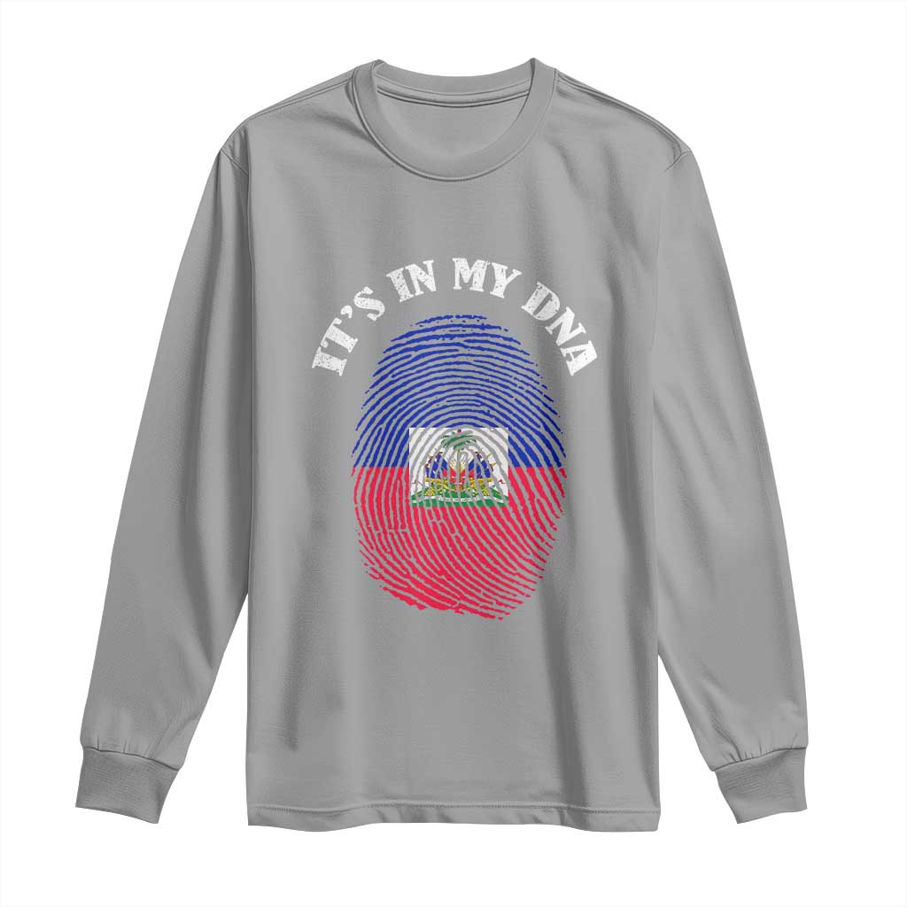 It's In My DNA Haitian Flag Fingerprint Graphic Long Sleeve Shirt Haiti Heritage Pride TS02 Sport Gray Print Your Wear