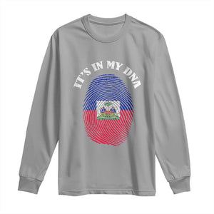 It's In My DNA Haitian Flag Fingerprint Graphic Long Sleeve Shirt Haiti Heritage Pride TS02 Sport Gray Print Your Wear