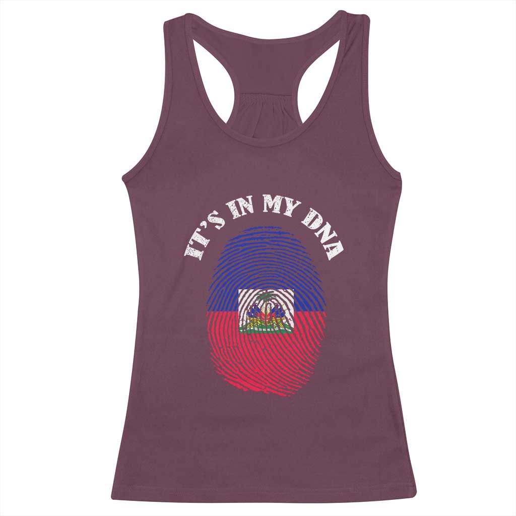 It's In My DNA Haitian Flag Fingerprint Graphic Racerback Tank Top Haiti Heritage Pride TS02 Maroon Print Your Wear