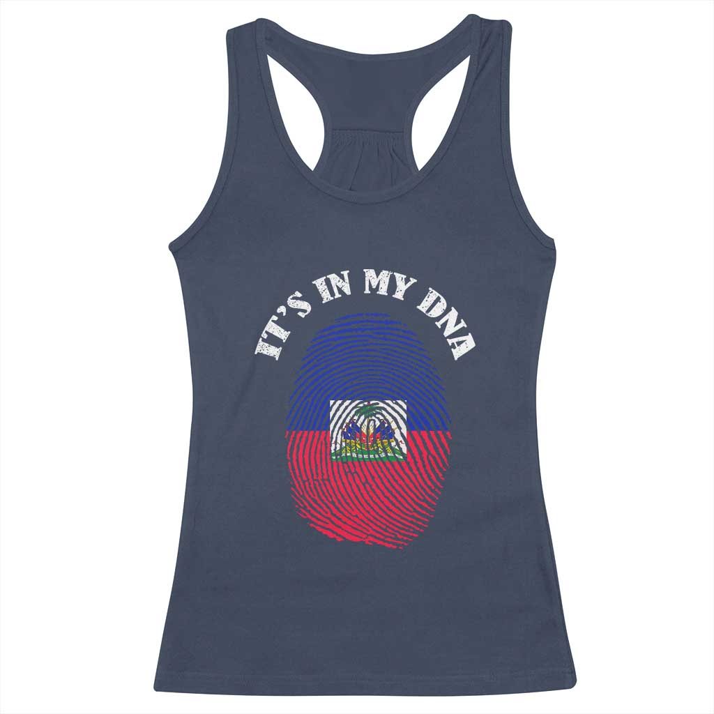 It's In My DNA Haitian Flag Fingerprint Graphic Racerback Tank Top Haiti Heritage Pride TS02 Navy Print Your Wear