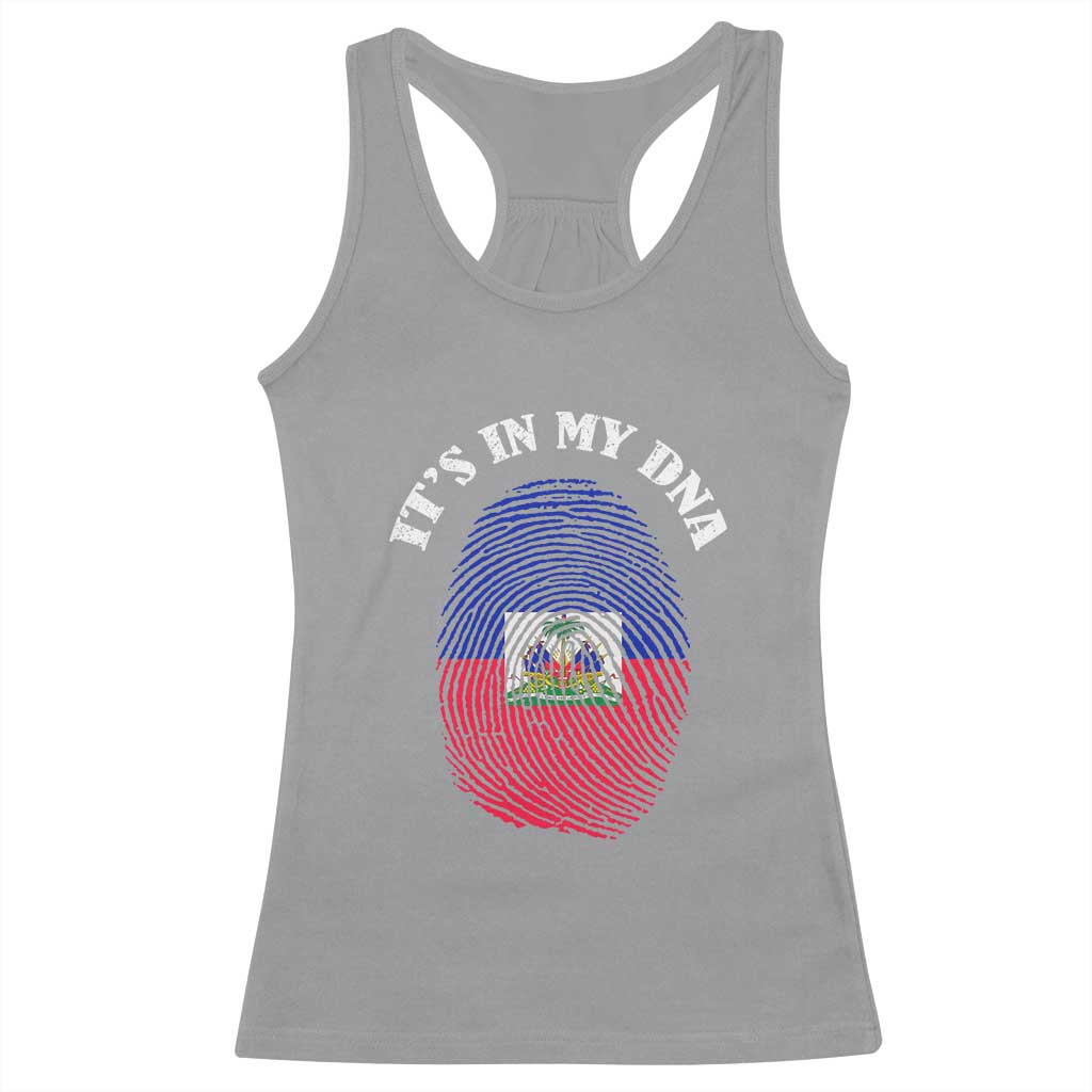 It's In My DNA Haitian Flag Fingerprint Graphic Racerback Tank Top Haiti Heritage Pride TS02 Sport Gray Print Your Wear