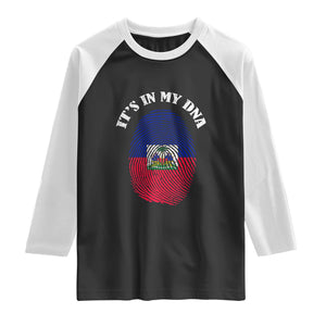 It's In My DNA Haitian Flag Fingerprint Graphic Raglan Shirt Haiti Heritage Pride TS02 Black White Print Your Wear
