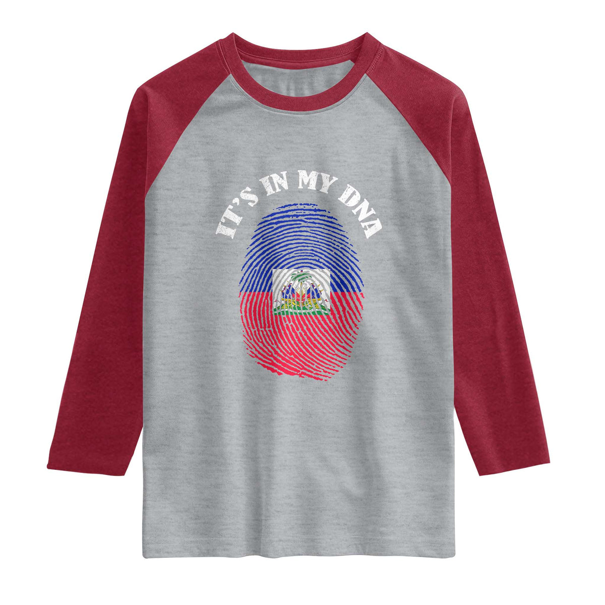 It's In My DNA Haitian Flag Fingerprint Graphic Raglan Shirt Haiti Heritage Pride TS02 Heather Gray Heather Red Print Your Wear